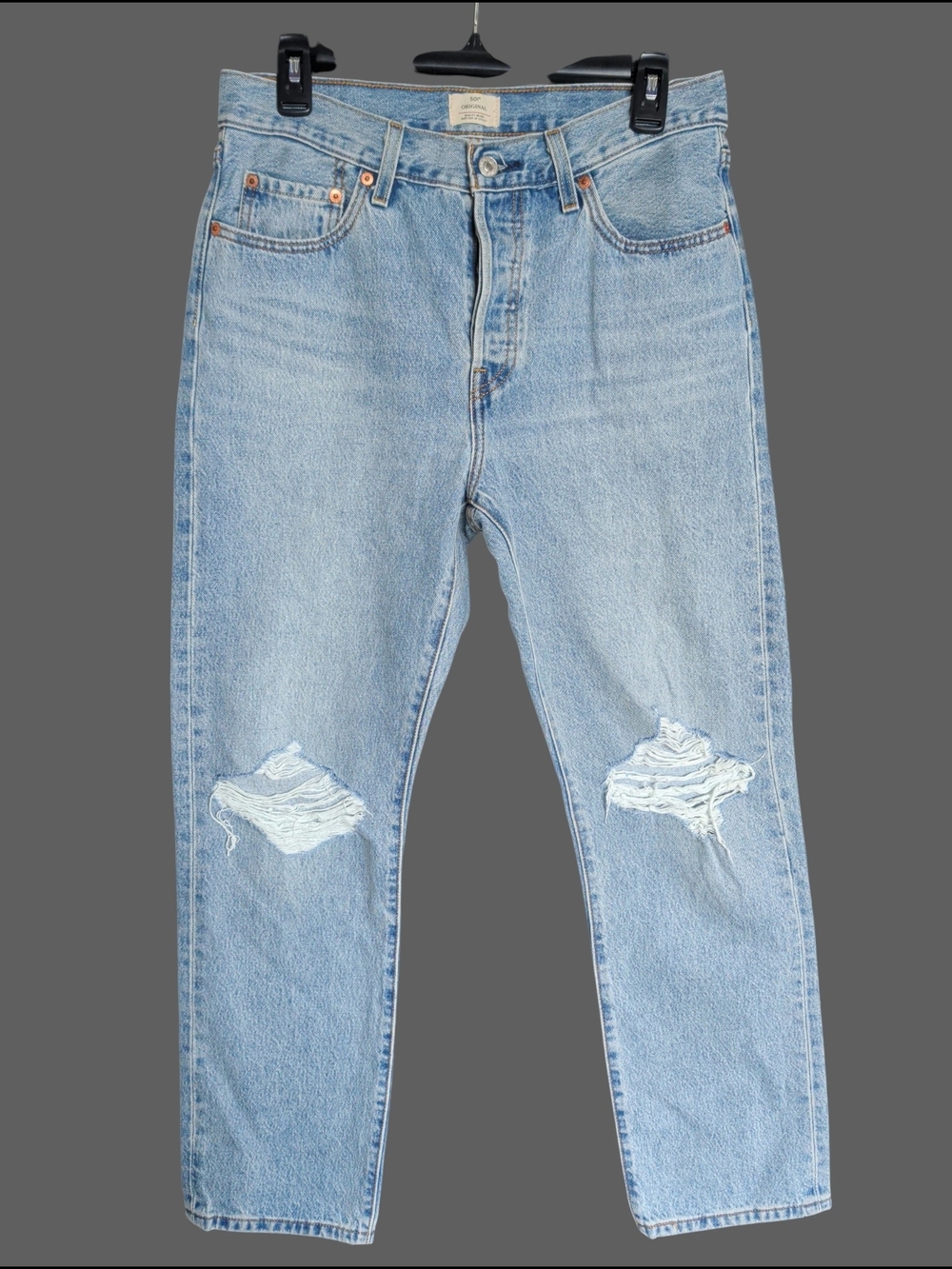 NWT Distressed Levi 501 Light Blue Denim Jeans 29x30